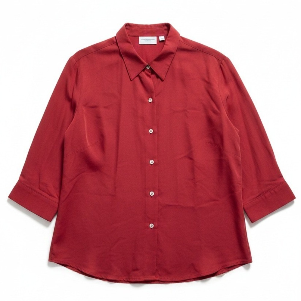 Liz Claiborne Lizsport Red Button Down Shirt 3/4 Sleeve Rayon Blend Womens Large
